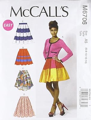 Mccall patterns m6706 jupe et jupon, taille a5 6-8-10-12-14, paquet de 1, blanc