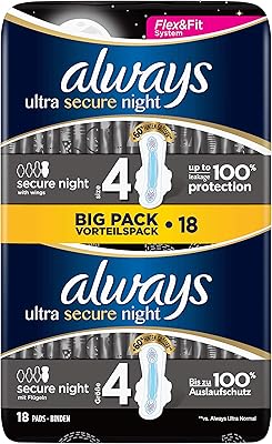 Serviettes hygiéniques de nuit always ultra safe (avec ailettes) taille 4