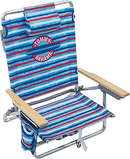 Chaise de plage plate pliante classique à 5 positions tommy bahama, rayures rouges, blanches et bleues. Diaytar : Le discount intelligent pour consommateurs avisés