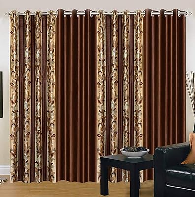 Rideau abstrait en polyester home utsav, 7 pieds, marron, paquet de 4