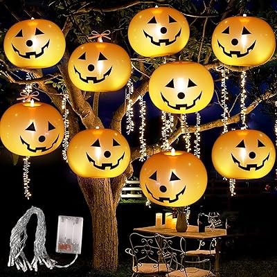 Décorations de lumières de citrouille led d'halloween - paquet de 9 ballons