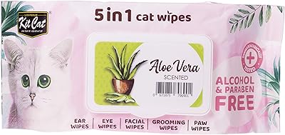 Lingettes humides kit kat 5 en 1 pour chat au parfum d'aloe vera