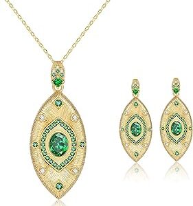 Bijoux émeraude tomophile pour femmes, bijoux émeraude mauvais œil pour femmes, ensemble collier et boucles d'oreilles en pierre verte, 1, laiton, zircone cubique. Votre shopping simplifié de A à Z avec Diaytar