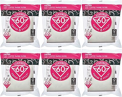Filtres à café en papier hario v60, taille 02, blanc, (600 feuilles) (6