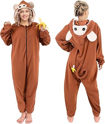 Costume de singe une pièce pour hommes et femmes adultes pyjama avec accessoires