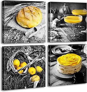 Djs ylife cuisine mur art noir blanc jaune pain gâteau fruits photo impressions