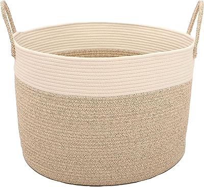 Fcg home panier en corde de coton tissé avec poignées pour ranger le linge
