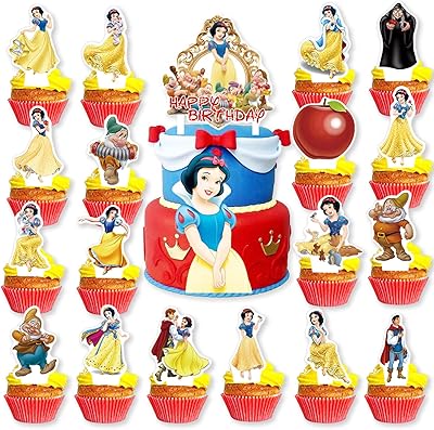 25 pièces de décoration de gâteau blanche-neige, fournitures de fête d'anniversaire à thème