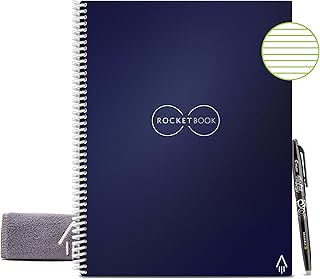 Cahier intelligent réutilisable rocketbook, format lettre de base, cahier à spirale, bleu foncé