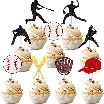 24 pièces de décorations de cupcakes en forme de joueur de baseball à