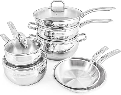Batterie de cuisine berhoff en acier inoxydable 18/10, 12 pièces, couvercles en verre