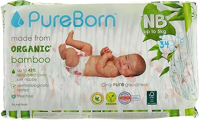 Couches jetables en bambou biologique naturel pureborn - 0 à 4,5 kg
