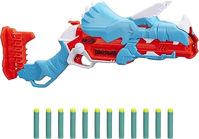 Nerf dinoquad tracera-blast triceratops blaster à fléchettes ouvrable avec cylindre d'alimentation 3 et