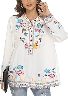 Chemisier long brodé à manches longues de style bohème mexicain, grande taille