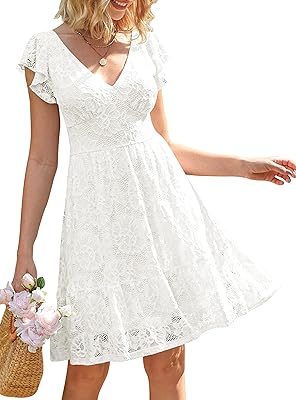 Robe d'été pour femmes 2023 col en v manches flottantes dentelle décorée