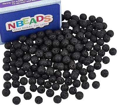 Perles de lave noires naturelles nebeads de 8 mm, perles de chakra rondes