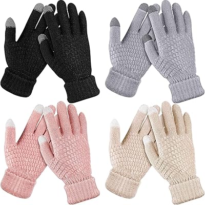 4 paires de gants d'hiver pour écran tactile pour femmes, gants chauds doublés