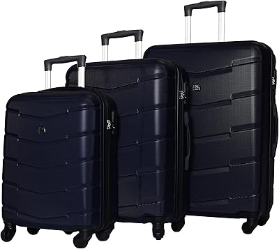 Bagage rigide léger avec roulettes et verrou (20/24/28 pouces) 3 pièces, bleu foncé