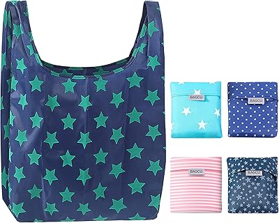 Sacs de courses réutilisables attrayants, lot de 5, sacs pliables, sacs d'épicerie, parfaits