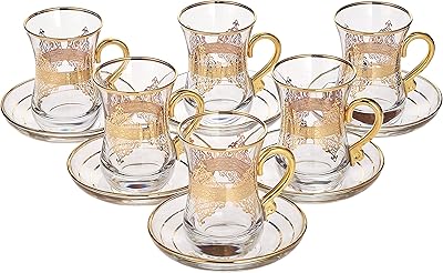 Ensemble de 12 tasses à thé turques en or antique abka