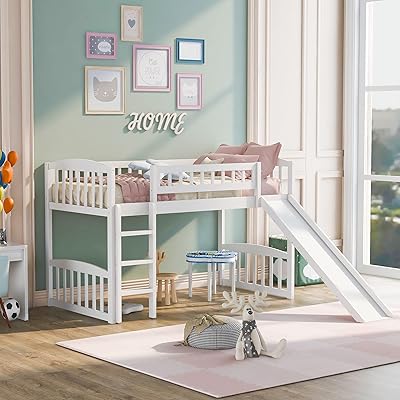 Lit superposé mirax en bois massif avec toboggan et échelle amovibles pour enfants