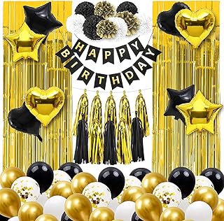 Décorations de fête de joyeux anniversaire, décoration de ballon d'anniversaire en or noir