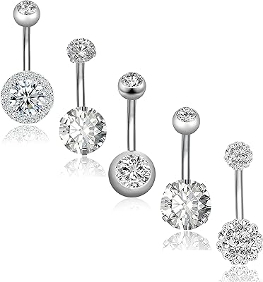 5 pièces 14g anneaux de nombril en acier inoxydable pour femmes