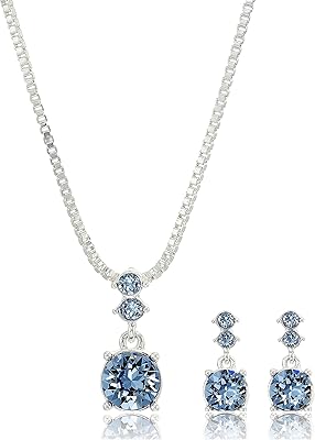 Ensemble collier et boucles d'oreilles percés pour femme, argent/bleu, taille unique, couleur argent