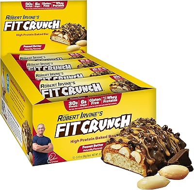 Barre protéinée de lactosérum cuite au four fitcrun, beurre de cacahuète, 12 barres