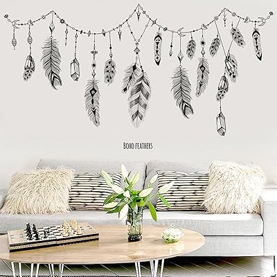 Autocollant mural imperméable amovible en forme de plume noire pour chambre à coucher