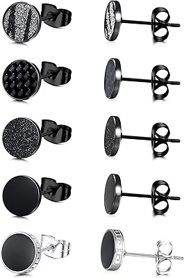 Ensemble de boucles d'oreilles créoles noires en acier inoxydable chirurgical 316l pour hommes et femmes, 5 paires 4 mm-12 mm. Diaytar Sénégal : Votre guichet unique pour tous vos achats