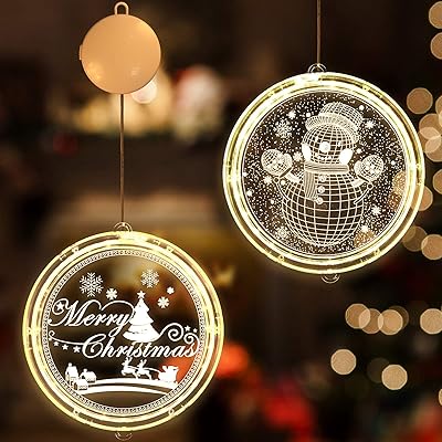 2 pièces de lumières de fenêtre de noël led 3d à piles, lampes