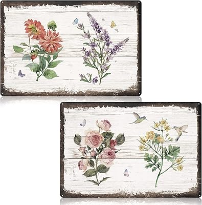 Loopeer 2 pièces rétro fleur en métal signe en étain vintage rustique