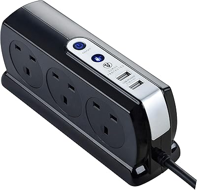 Masterplug srgdsu62pb-mp rallonge compacte à 6 prises protégée contre les surtensions avec 2