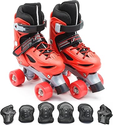 Patins à roulettes réglables double taille 4 roues pour enfants, skateboard pour garçons