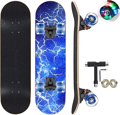 Skateboard gieeu avec roues clignotantes colorées pour débutants, enfants, adolescents, adultes, skateboard standard