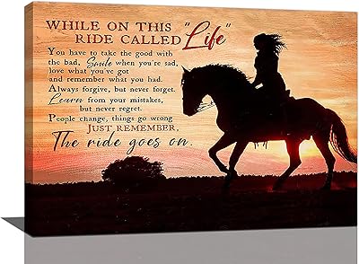 Art mural sur toile cheval rustique avec citations inspirantes pour femmes et filles