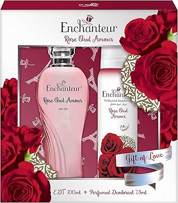 Un coffret cadeau composé d'un déodorant et d'une eau de toilette rose oud