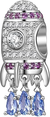 Breloque fusée mouches en argent sterling 925 avec cristal goutte d'eau pour bracelet
