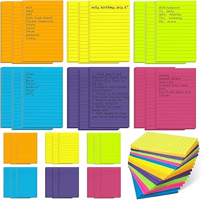 Notes autocollantes lignées 4x6 pouces, bloc-notes auto-adhésifs ikayas bloc-notes d'écriture coloré pour le bureau,