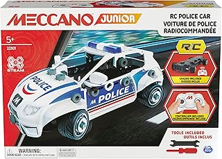 Voiture de police télécommandée meccano junior avec boîte de travail et outils réalistes