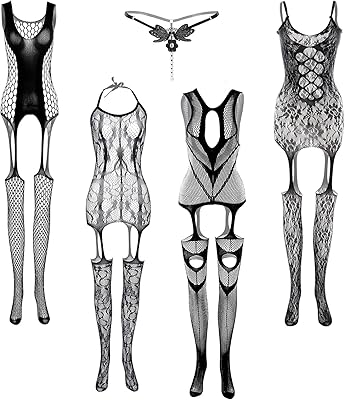 Lingerie en maille pour femmes, bas en dentelle, vêtements de nuit pour couples, vêtements de nuit noirs, 4 pièces et 1 pince à épiler, noir, l. Commandez malin, vivez mieux avec Diaytar