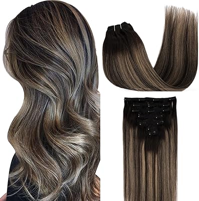 Extensions de cheveux liz pour cheveux courts, ombré noir naturel à blond cendré