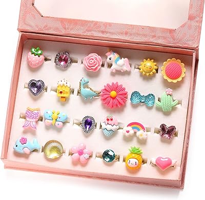 Bagues powerking pour fille, ensemble de bagues à bijoux réglables avec boîte, bagues