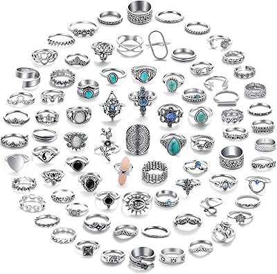 Ensemble de 82 bagues d'articulation vintage en argent pour femmes, bagues articulées empilables bohème, paquet de bagues midi empilables en cristal de pierre rétro. L'univers du discount accessible 24/7 sur Diaytar Sénégal