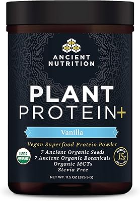 Protéine végétale biologique ancient nutrition +, poudre de protéine végétale végétalienne, vanille, formulée