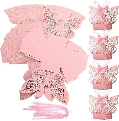 Alykdon 50pcs boîtes à bonbons dragées papillon découpées au laser avec ruban