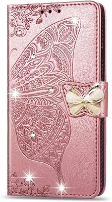 Coque huawei y7 2019 bling diamant embossé papillon fleur pu cuir