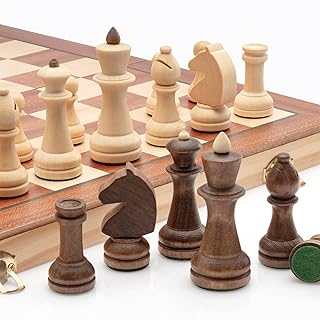 Jeu d'échecs pliant en bois lingli de 15" avec pièces d'échecs king staunton