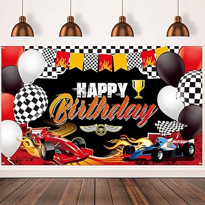 Joyeux anniversaire toile de fond motif voiture de course décorations de fête d'anniversaire